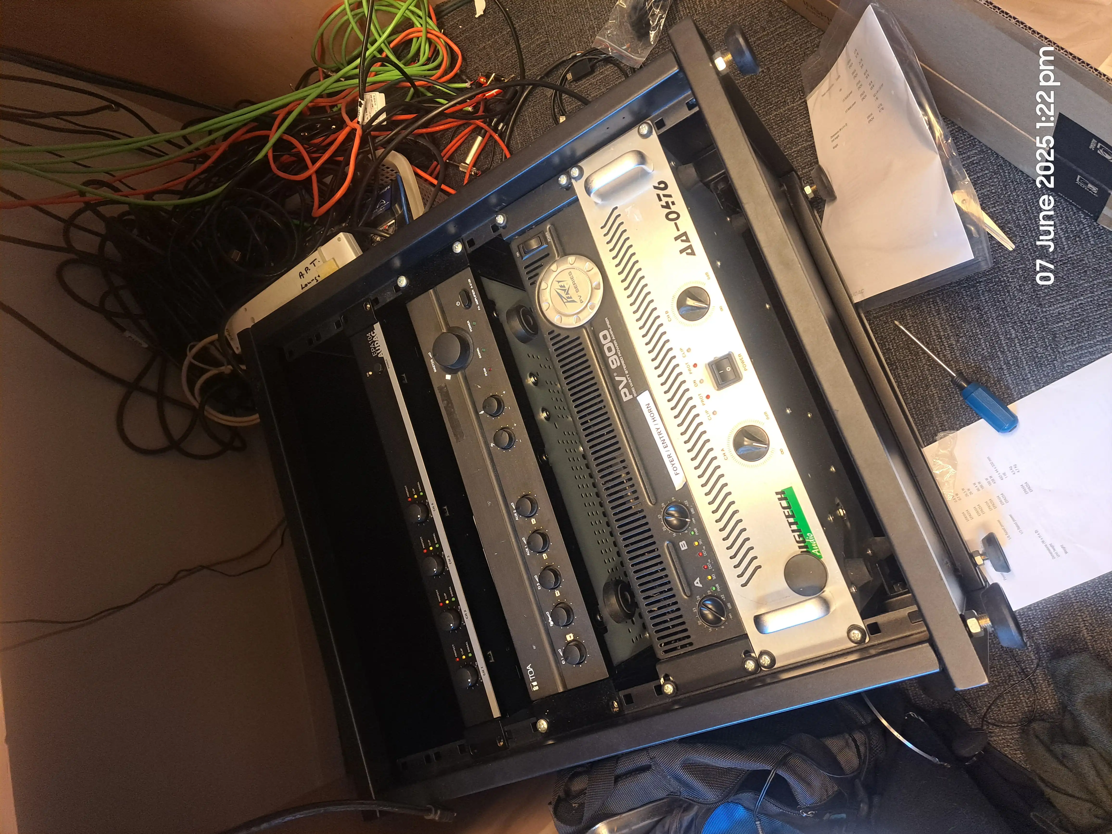 Amplifier rack on the ground